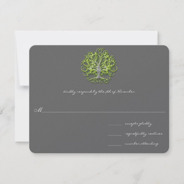 Lime Swirl Tree Roots of Love Wedding Invitation (Front)