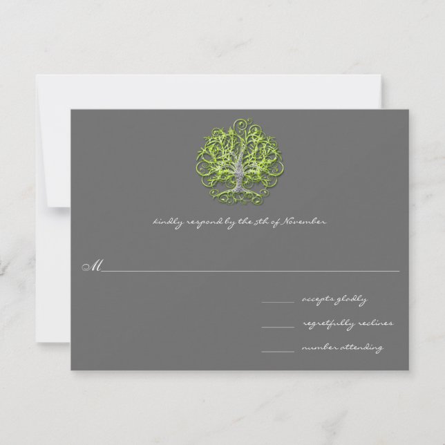 Lime Swirl Tree Roots of Love Wedding Invitation (Front)