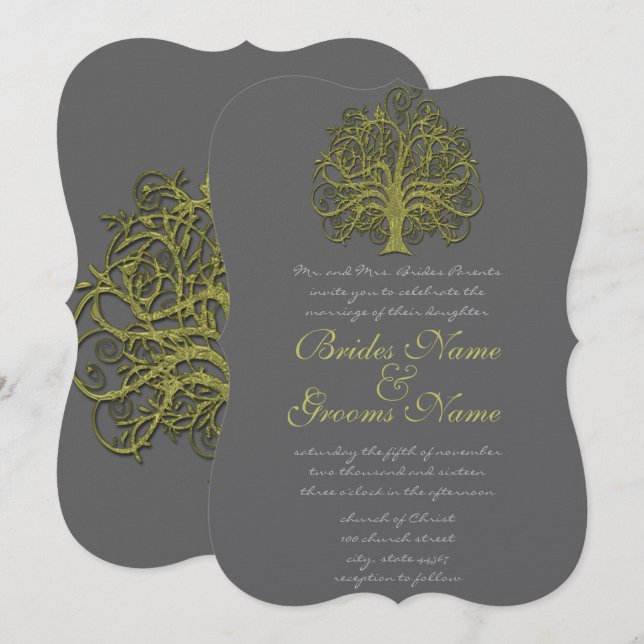 Lime Swirly Tree Wedding Invitation (Front/Back)