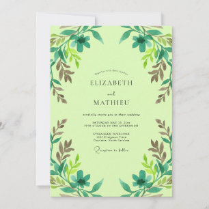 Lime Teal Foliage Eucalyptus Wedding Invitation