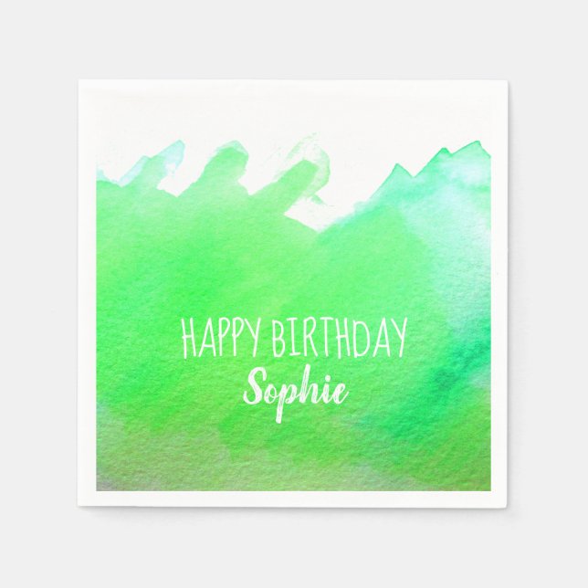 Lime watercolor cute Happy Birthday personalised Napkin (Front)