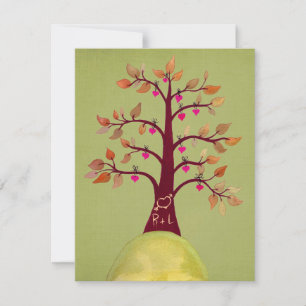 Lime Wedding Fall Autumn Heart Tree Carving Invite