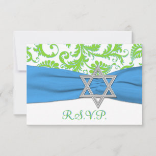 Lime, White, Blue PRINTED RIBBON RSVP Card