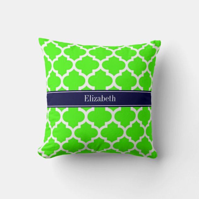 Lime White Moroccan #5 Navy Blue Name Monogram Cushion (Front)