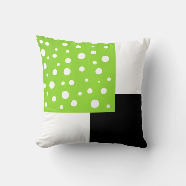 Lime White Polka Dots Black & White Geometric Cushion (Front)
