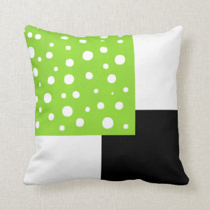 Lime White Polka Dots Black & White Geometric Cushion