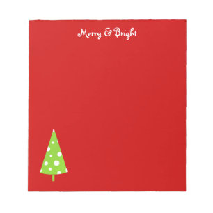 Lime White Polka Dots Christmas Tree Notepad