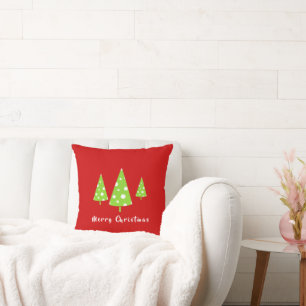 Lime White Polka Dots Christmas Trees Cushion