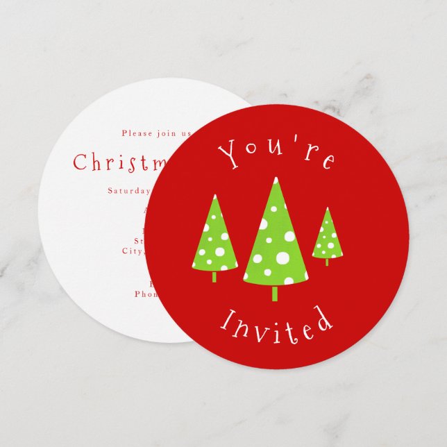Lime White Polka Dots Christmas Trees Invitation (Front/Back)