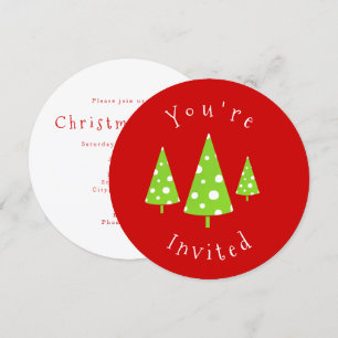 Lime White Polka Dots Christmas Trees Invitation