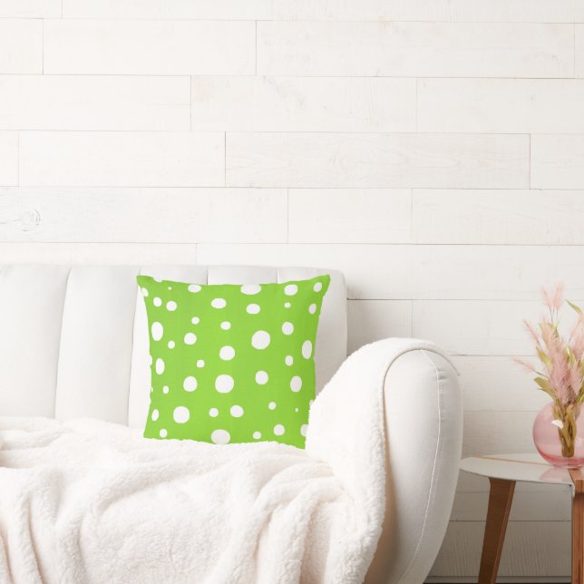Lime White Polka Dots Cushion (Couch)