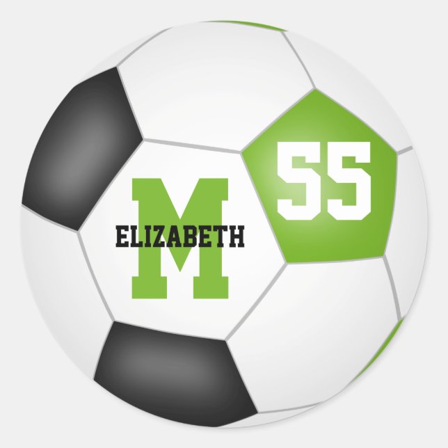 lime white soccer ball personalised classic round sticker (Front)