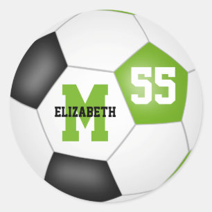 lime white soccer ball personalised classic round sticker