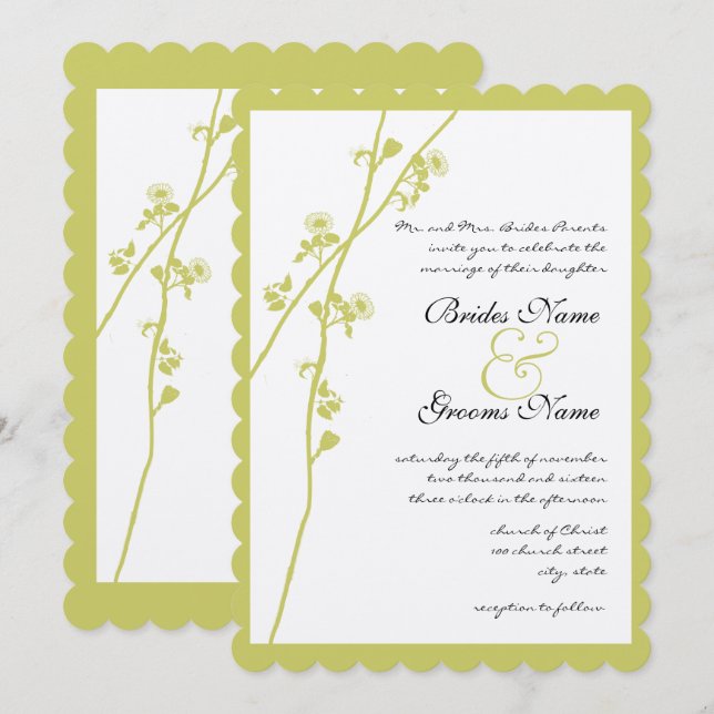 Lime Wild Flower Branch Wedding Invitation (Front/Back)