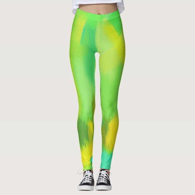 Lime Yellow Paint Splatter Leggings (Front)