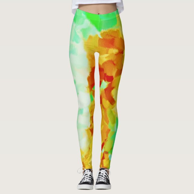 Lime Yellow Paint Splatter Leggings (Front)