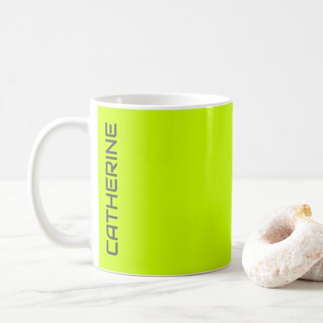 Lime Zest Solid Colour Personalised  Coffee Mug (With Donut)