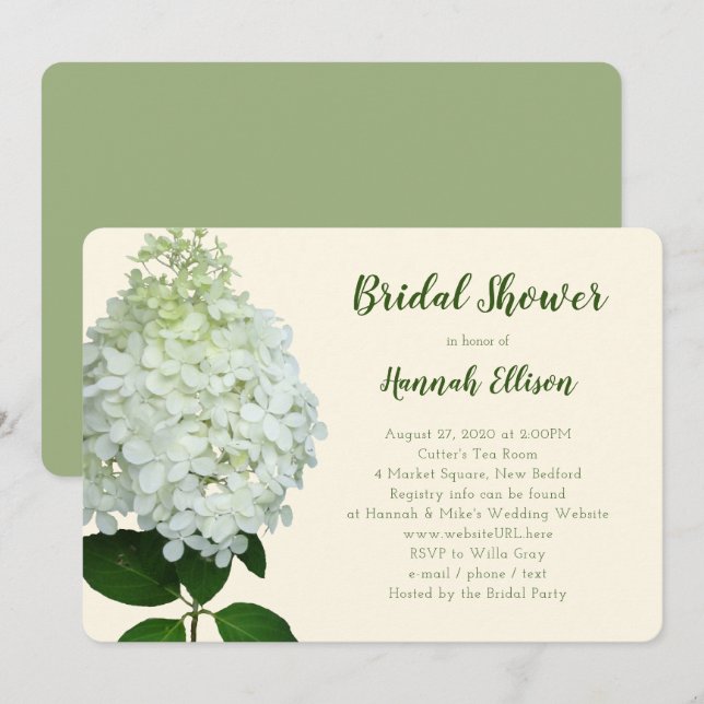 Limelight Hydrangea Big Flower Bridal Shower Invitation (Front/Back)
