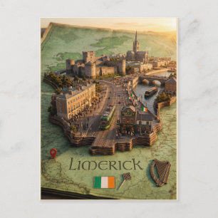 Limerick Ireland 3D Map Illustration Poster Postcard