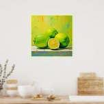 Limes' Bright Summer Pop Design Poster<br><div class="desc">Experience the joy of summer with this bright citrus display! This vibrant still life of fresh limes and zesty lemon uses lush green and sunny yellow hues to create a truly refreshing, uplifting mood. Perfect for a modern kitchen or dining area! The design began with AI generation and was expertly...</div>