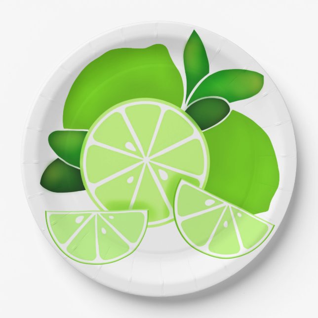 Limes | lime slices | sunny citrus pattern       paper plate (Front)