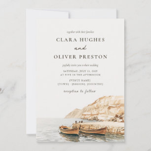Limestone Cream Script Santorini Boat Wedding  Invitation