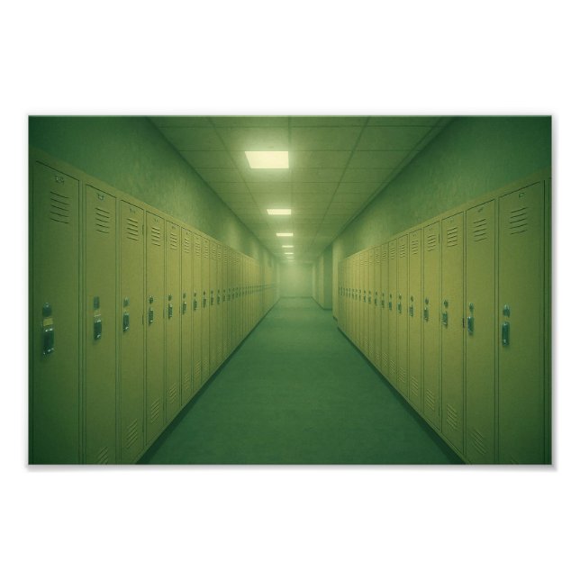 Liminal Locker Room Hallway – Dreamcore Backrooms Photo Print (Front)