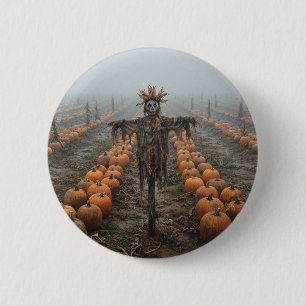 Liminal Pumpkin Patch Eerie Halloween Scarecrow 6 Cm Round Badge