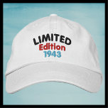 Limited Edition 1943 or Birth Year,  Funny Retro Embroidered Hat<br><div class="desc">Limited Edition Funny Retro Embroidered Baseball Cap - Hat, 1943 or Your Birth Year. Many Colours to choose from. Unique vintage retro birthday gift for old man. Easy to change year or text. Sample cap is white - Embroidery colours are Black, Red, and Blue - best on light colour caps....</div>
