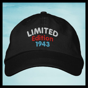 Limited Edition 1943 or Year, Black, vintage retro Embroidered Hat