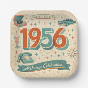 Limited Edition 1956 Birthday 50s Retro Style Paper Plate