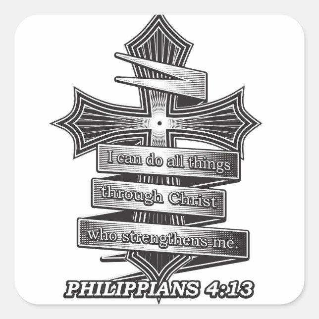 Limited Edition Philippians 4:13 Christian Bible Square Sticker (Front)
