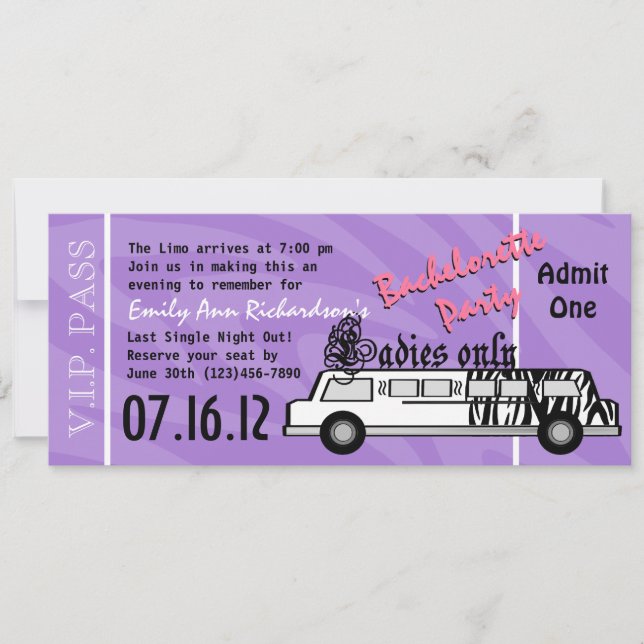Limo Bachelorette Party Invitation (Front)