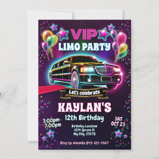 Limo Birthday Party Invite for girls