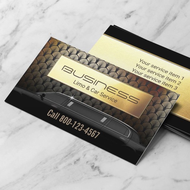 Limo & Car Service Modern Gold Limousine Driver Business Card (Creator Uploaded)