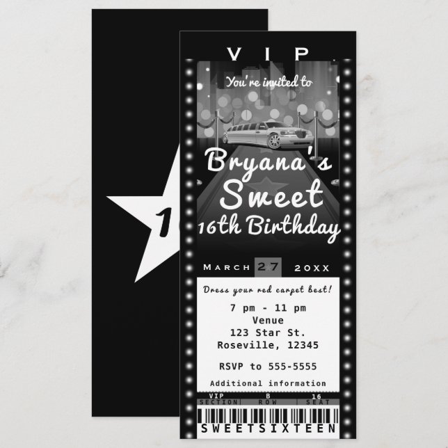 Limo in City Black & White Party Ticket Invitation (Front/Back)