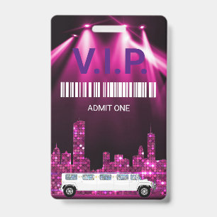 Limo Pass Party Pass, VIP, Invitation, glitter ID Badge