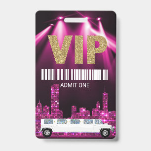 Limo Pass Party Pass, VIP, Sweet 16 glitter ID Badge