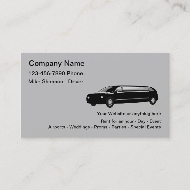 Limo Rental And Chauffeur Service Business Card (Front)