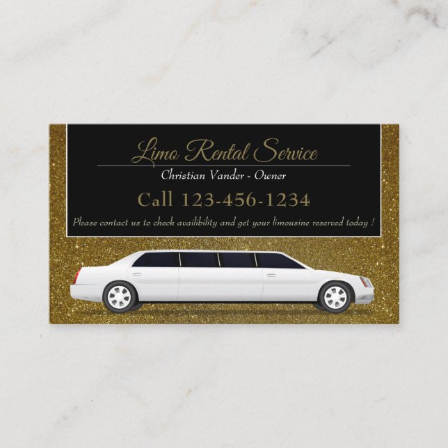 Limo Rental And Driver Service | Luxury Glitter Business Card (Front)