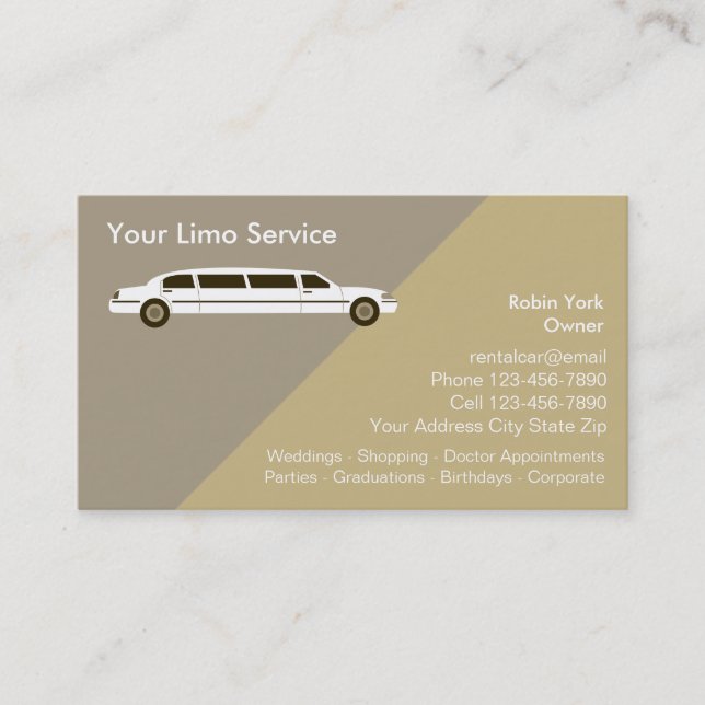 Limo Rental Car Service Business Cards (Front)
