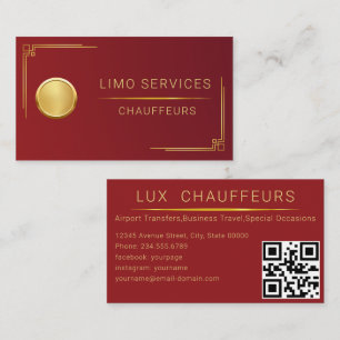 Limo Service Driver, Cab, Taxi Golden QR Code Business Card