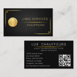 Limo Service limousine Minimal Black Elegant QR  Business Card