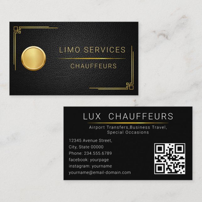 Limo Service limousine Minimal Black Elegant QR  Business Card (Front/Back)