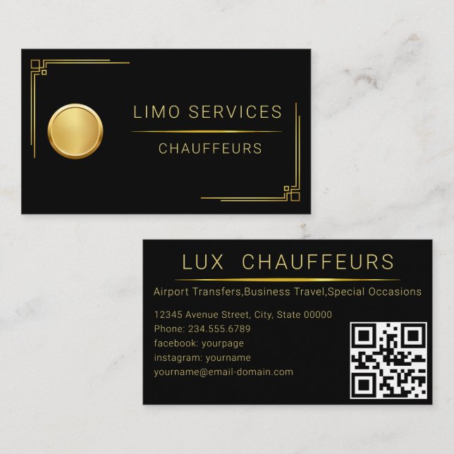 Limo & Taxi Service Elegant Dark Limousine  Business Card (Front/Back)