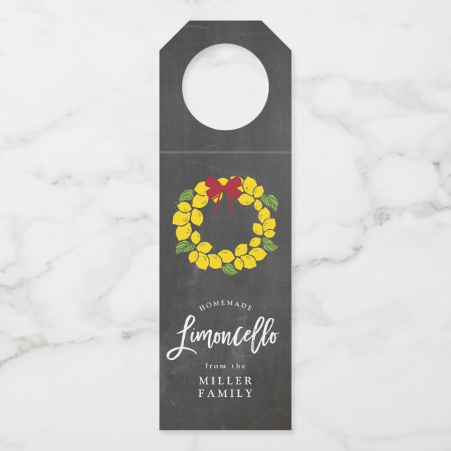 Limoncello bottle tag, lemon wreath bottle tag (Front)