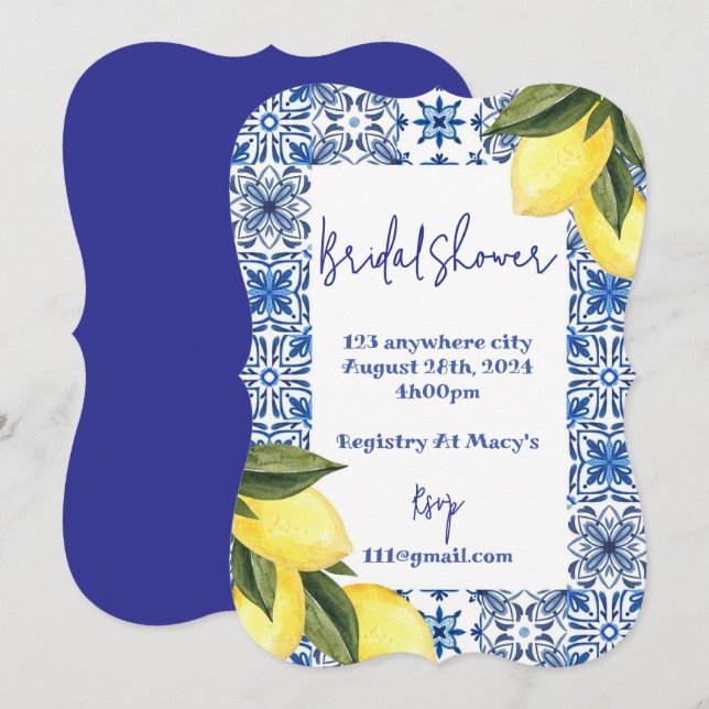LIMONCELLO BRIDAL SHOWER INVITATION (Front/Back)