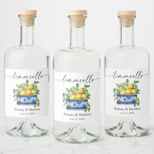Limoncello Calligraphy Watercolor Lemons Blue Box Liquor Bottle Label