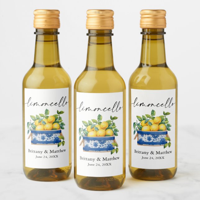 Limoncello Calligraphy Watercolor Lemons Box Mini Wine Label (Bottles)