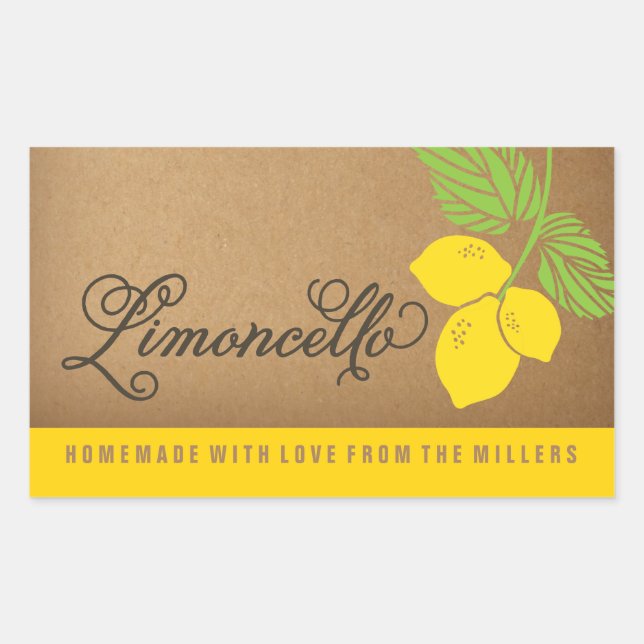 Limoncello Label, small rectangle lemon sticker (Front)